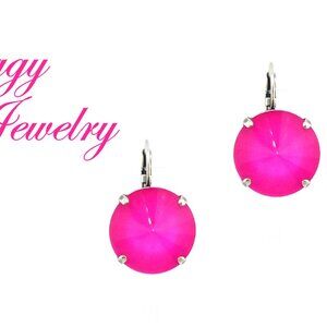 Electric Neon Pink Mega Sized 18mm Crystal Rivoli Statement Earrings